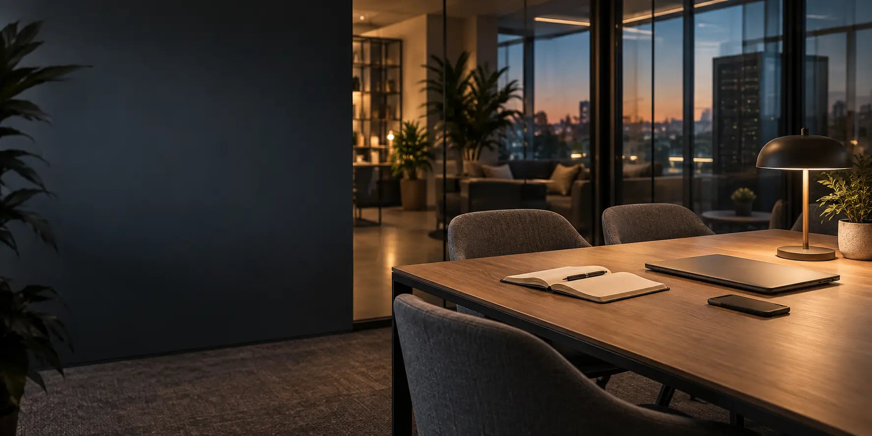 Quiet office meeting table prepared for a project discussion